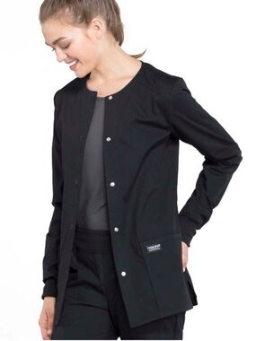 Cherokee Scrub Black Snap Front Jacket  Lg